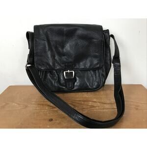 Vtg 90s Osgoode Marley Black Soft Glove Leather Chunky Buckle Shoulder Bag Purse